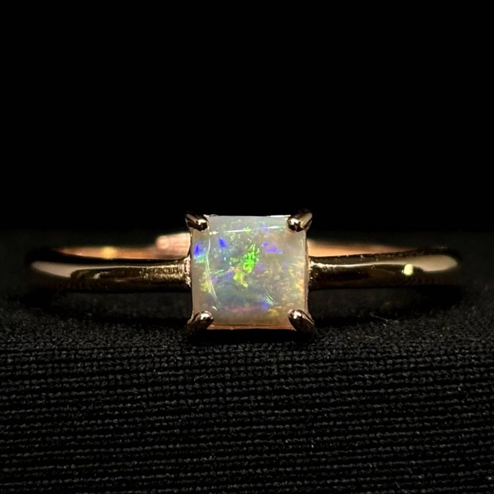 Color Stained Sqaure Cut Australian Opal Floral Collectors Ring
